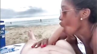 Black Chicks and White Dicks: Beach blowjob #2