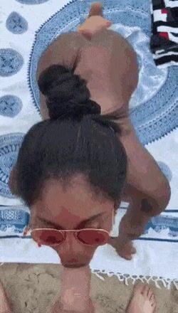 Black girl sucking dick on the beach
