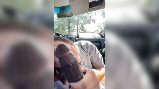 Interracial: Latina slurping on a BBC in the car #3