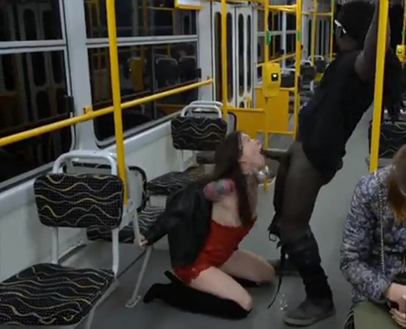 What a desperate slut...sucking BBC in the subway