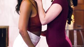 Interracial: Two beautiful girls kissing lovingly after billiards #3